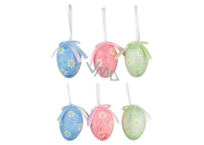 Eggs with flowers plastic for hanging 6 cm, 6 pieces in bag