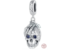 Charm Sterling Silver 925 Skeleton Holding Skull, Pendant for Bracelet Halloween