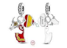 Charm Sterling Silver 925 Spain Flag Heart - Bullfighting, Flamenco, I Love Spain 3-in-1 Pendant for Travel Bracelet