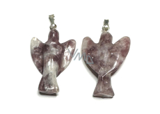 Lepidolite Angel protector pendant natural stone 31 mm, amulet of athletes