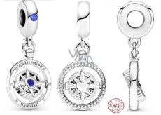 Charm Sterling silver 925 Rotating compass with cubic zirconia, travel bracelet pendant