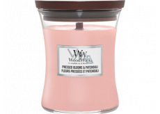 WoodWick Pressed Blooms & Patchouli scented candle with wooden wick and lid glass medium 275 g