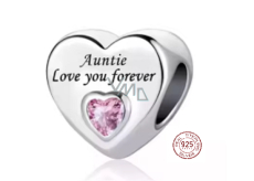 Charm Sterling Silver 925 Aunt Loves You Forever Heart, Bead for Family Bracelet