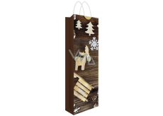 Gift bag for bottle 12 x 36 x 9 cm with glitter sleigh, reindeer, Christmas