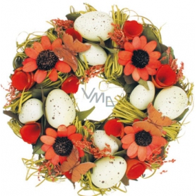 Wreath with orange veneer flowers 24 cm in a box