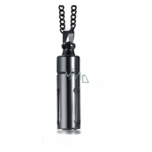 Commemorative urn pendant, Hollow tube, waterproof, stainless steel, black 13 mm x 49 mm + 60 cm chain