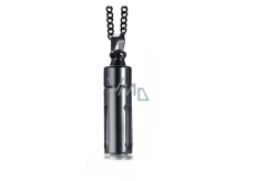 Commemorative urn pendant, Hollow tube, waterproof, stainless steel, black 13 mm x 49 mm + 60 cm chain