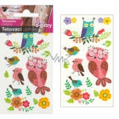 Colorful children's tattoo decals with glitter Owls 10.5 x 6 cm