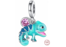 Charm Sterling silver 925 Thermo - Chameleon, color changing with cubic zirconia 2in1, animal bracelet pendant