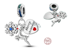 Charm Sterling Silver 925 Christmas 3-in-1 Snowflake, Reindeer, and Heart, Bracelet Pendant Christmas