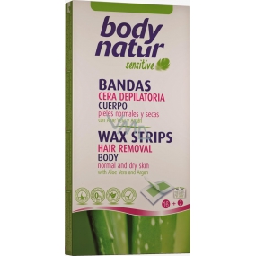 Body Natur Sensitive Aloe Vera and Argan oil epilation wax strips for the whole body 16 pieces + epilation wipes 2 pieces