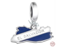 Charm Sterling Silver 925 El Salvador Flag - Swinging Map, Travel Bracelet Pendant