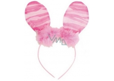 Headband ears with feather pink stripes 23 cm