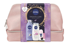 Nivea Smooth Care Smooth Sensation body lotion 400 ml + Nivea Diamond & Argan Oil shower gel 250 ml + Nivea Invisible Black & White Clear antiperspirant roll-on 50 ml + Labello Soft Rosé lip balm 4.8 g + cosmetic bag, cosmetic set for women