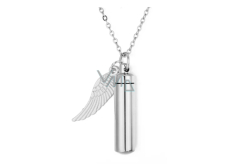 Commemorative urn pendant, Angel wings waterproof, stainless steel 9 x 37 mm