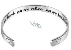 Stainless steel bracelet silver with engraving You are loved..., open cuff, 2.5 mm