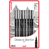 Uni Pin Draw & Sketch Calligraphy Set of drawing liners with special ink 0,05/0,1/0,3/0,5/0,8/1,0/1,2/brush Black 8 pieces