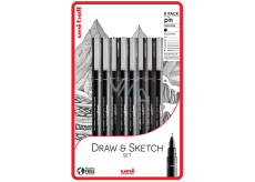 Uni Pin Draw & Sketch Calligraphy Set of drawing liners with special ink 0,05/0,1/0,3/0,5/0,8/1,0/1,2/brush Black 8 pieces