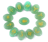 Green Aventurine Rune Alphabets Oval Natural Stone, 15 x 20 mm 13 pieces