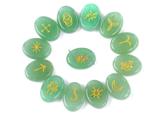 Green Aventurine Rune Alphabets Oval Natural Stone, 15 x 20 mm 13 pieces