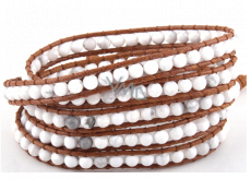 Magnesite / Howlite white bracelet natural stone wrap 5 strands hand knitted bead 4 mm / approx. 90 cm + 10 cm, cleansing stone