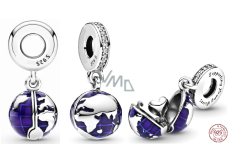 Charm Sterling Silver 925 Planet Earth - Blue Planet 2-in-1 Opening, Heart Inside, Travel Bracelet Pendant