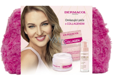 Dermacol Collagen omlazující denní krém 50 ml + zpevňující sérum 30 ml + slupovací maska 2 x 7,5 ml + kosmetická taška, kosmetická sada pro ženy