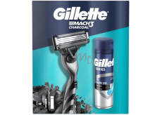 Gillette Mach3 razor + 1 replacement blade + shaving gel with charcoal 200 ml, men's grooming set