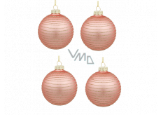 Glass baubles with gold stripes set 8 cm, 4 pieces in a pack