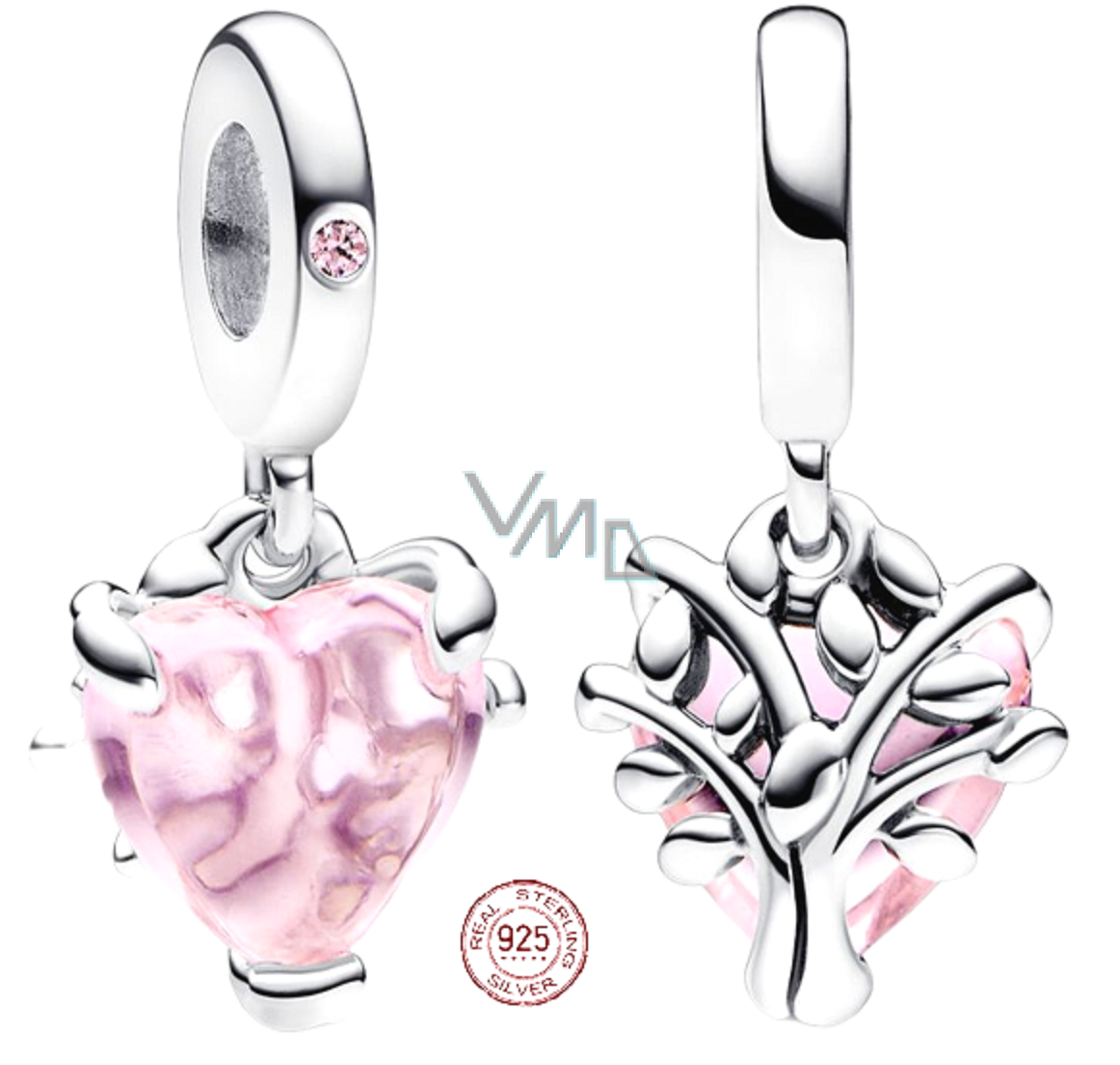 Charm Sterling silver 925 Rose tree of life, one heart, one origin ...