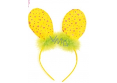 Headband ears with feather yellow polka dot 23 cm