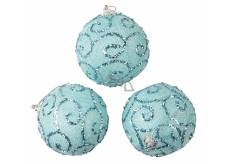 Blue baubles with glitter for hanging 8 cm, 3 pieces