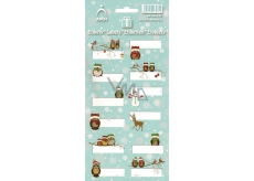 Sheet of Christmas Label Stickers Owls Green Sheet 12 Labels