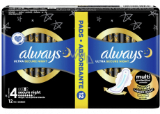 Always Ultra Secure Night Protection Sanitary Pads with Wings 12 Pieces