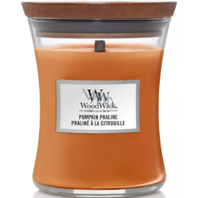 WoodWick Pumpkin Praline - Pumpkin delicacy scented candle with wooden wick and lid glass medium 275 g