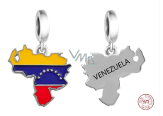 Charm Sterling Silver 925 Venezuela Flag - Swinging Map, Travel Bracelet Pendant