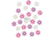 Flowers wooden purple, white, pink 2 cm 24 pieces