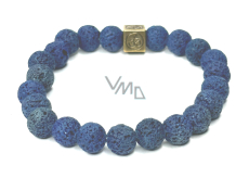 Lava blue glitter with royal mantra Om, bracelet elastic natural stone, bead 8 mm / 16-17 cm, born of the four elements