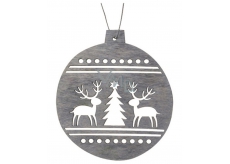 Wooden gray bauble for hanging 10 cm