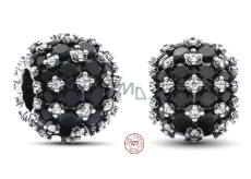 Charm Sterling silver 925 Shimmering round black charm Pavé, bead on bracelet symbol