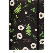 Albi Diary 2025 daily - Black with flowers 16,5 x 12 x 2,5 cm