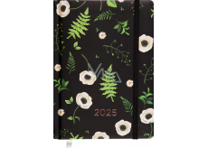 Albi Diary 2025 daily - Black with flowers 16,5 x 12 x 2,5 cm