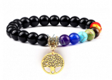 Chakra bracelet elastic Tree of Life + Obsidian, natural stone, bead 8 mm / 16-17 cm, stone of salvation