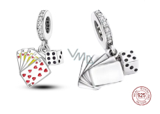 Sterling silver 925 Playing cards - I win, 2in1 lucky bracelet pendant