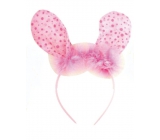 Headband ears with feather pink polka dot 23 cm