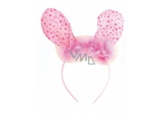 Headband ears with feather pink polka dot 23 cm