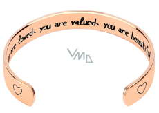 Stainless steel bracelet gold-plated with engraving You are loved..., open cuff, 2.5 mm