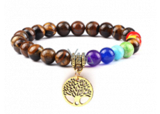 Chakra bracelet Tree of Life + Tiger Eye, elastic natural stone 8 mm / 16 - 17 cm