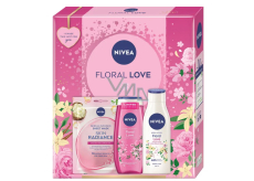 Nivea Floral Love Skin Radiance textile face mask + Nivea Floral Love shower gel 250 ml + Nivea Floral Love body lotion 250 ml, cosmetic set for women