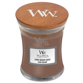 WoodWick Stone Washed Suede - Washed suede scented candle with wooden wick and lid glass small 85 g